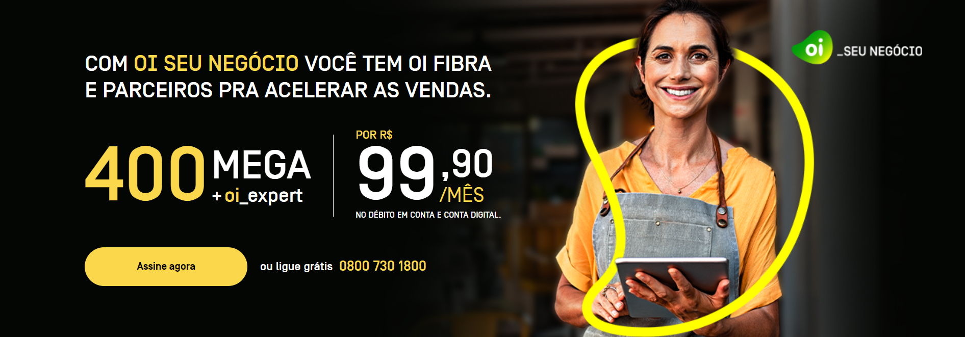 banner modelo utilizando internet Oi fibra óptica